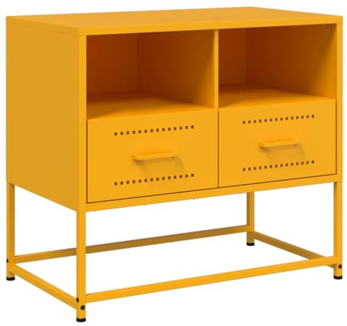 vidaXL TV Cabinet Unit - Mustard Yellow Steel Entertainment Center/TV Stand with Drawers & Open Compartments - 68x39x60.5 cm for Living Room/Bedroom - Industrial Style
