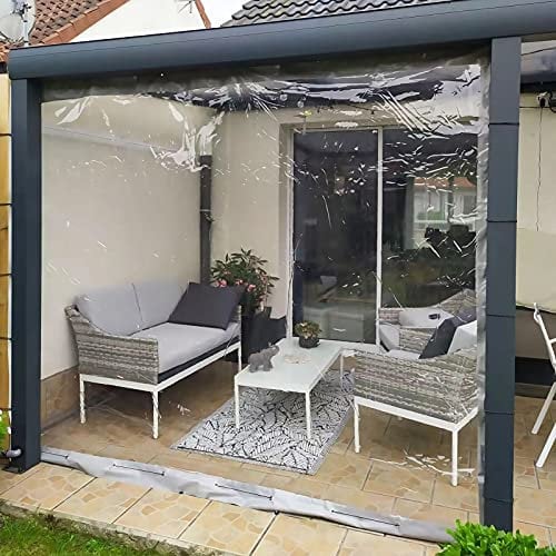 Heavy Duty Gray Outdoor Clear Tarp Curtain with Eyelets Waterproof and Weather Resistant Side Panel Partition for Pergola 3.5x2.5m/11.5x8.2ft