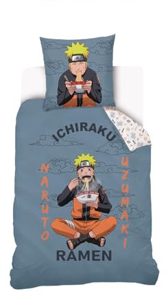 Naruto Shippuden - Housse de couette Naruto Ramen 140x200 cm - 100% Coton - Bleu