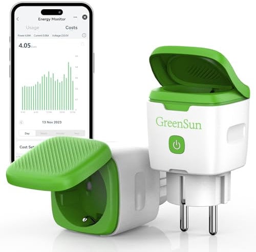 GreenSun Zeitschaltuhr Aussenbereich Aussensteckdose Wasserdicht - WLAN Steckdose Outdoor Stromzähler für Steckdose Wifi Steckdose 2,4GHz Smart Life Steckdose Kompatibel mit Alexa Google Home, 2PCS