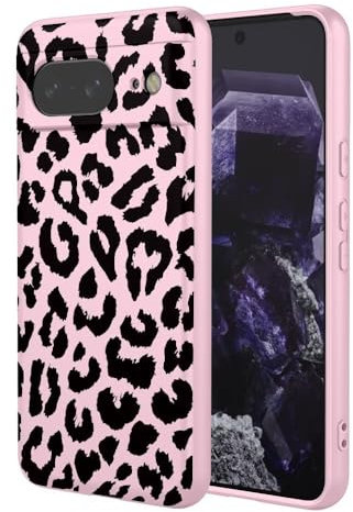ESONG Motif Léopard Coque en pour Google Pixel 8, Etui Ultra Fine Liquide Silicone Mignon Aesthetic Belle pour Femme Fille,Housse en Antichoc Bumper Protection Case Rose