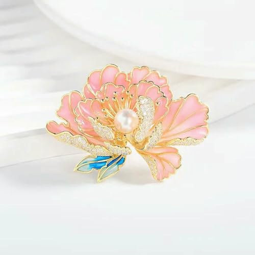 SECWL Perle d'eau Douce pour Broche Femme Broche Luxe Femme Broches Designer Style National Fleur de Pivoine épinglettes