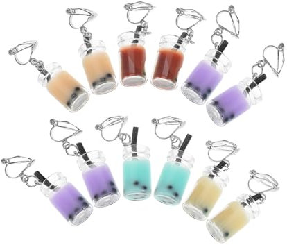 GALPADA 6pairs Simulated Pearl Milk Tea Cup Ear Clips Per Made of Plastic Material Creative Ear Pendants for Women for Daily Wear Party Decoration