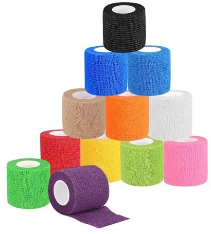 yotutun 12 Rollen Tattoo Griff Abdeckung Wrap, Einweg Tattoo Grip Tape Klebeband Selbst Klebendes Band Wrap Elastischer Selbstklebender Verband Bandage Wickel Griff für Maschine (Bunt)