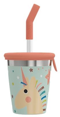 SIGG - Edelstahl Trinkbecher mit Deckel und Strohhalm - Kinderbecher mit Silikondeckel & Tritan Strohhalm - Schwappsicher - BPA-frei - Leicht & Robust - Einhorn - 0,35L