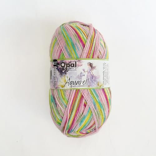 Opal Aquarell 4-fädiges Sockengarn, 75 % Wolle, 25 % Polyamid, Space Dyed, buntes Garn zum Stricken und Häkeln, flauschig, atmungsaktiv, für Socken, Pullover und Mützen, 100 g (11534)
