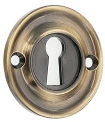 Infinity Decor Solid Brass Vintage Style Slimline Standard Escutcheon Door Lock Keyhole Cover for Front Doors 42mm (Antique Brass)