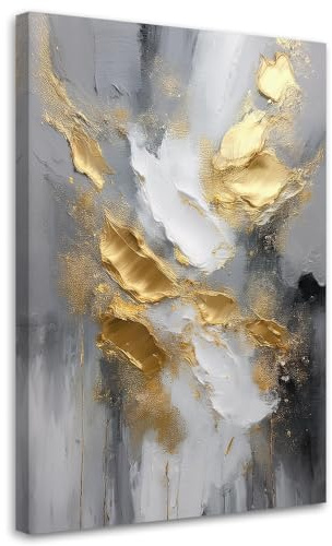 Feeby Wandbild - Wohnzimmer Modern Deko - Abstraktion Gold Grau im Glamour-Stil - 80x120 1tlg - Bilder Leinwand - Bild auf Leinwand Schlafzimmer - Leinwandbilder - Canvas Painting - Fotokunst
