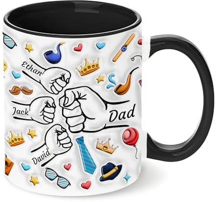 Easycosy Fathers Day Dad Gifts Personalised Mug (11oz/15oz) Custom Ceramic Coffee Mug Cup with Name Fist Personalised Gifts Father's Day, Anniversary, Birthday Gifts for Dad Grandad from Daughter Son