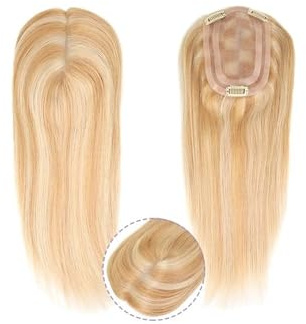 14 Zoll Braun/Blond Highlight/Grau/613 Echthaar-Topper Haarteile for Frauen Haarclips in Topper-Verlängerung for Frauen-Toupet(Dark blonde mix blonde highlight)
