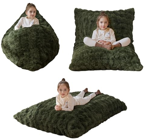 MAXYOYO 3 in 1 Kids Bean Bag Chair Bed, Child Floor Sofa for Gaming, Reading, Convertible Bean Bag Floor Cushion with Machine Washable Cover for Living Room Bedroom, Green