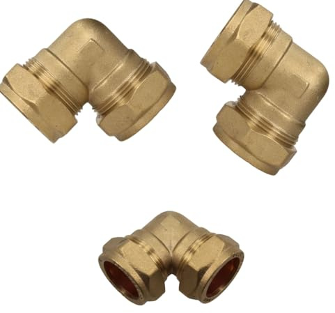 AIGHER Compression Elbow, 22mm, 90 Degree, Pack of 3, WRAS Approved, Brass