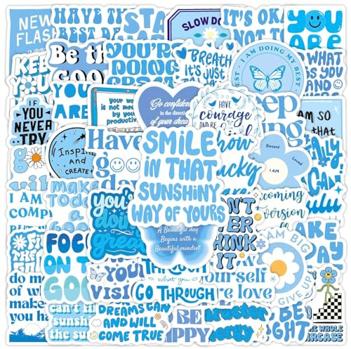 Affoto Blaue Ermutigung Aufkleber für Laptop(50PCS),Geschenk für Kinder Jugendliche Erwachsene,Inspirieren Wasserdicht Vinyl Stickers für Auto,Motorräder Fahrrad Gepäck Scrapbook,Skateboard Gitarre