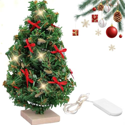 Miniature Christmas Tree with Lights for Dolls House, 1/12 Scale Christmas Tree Model Toy, Realistic Doll House Ornaments, Artificial Christmas Tree for Dollhouse Decoration Accessories