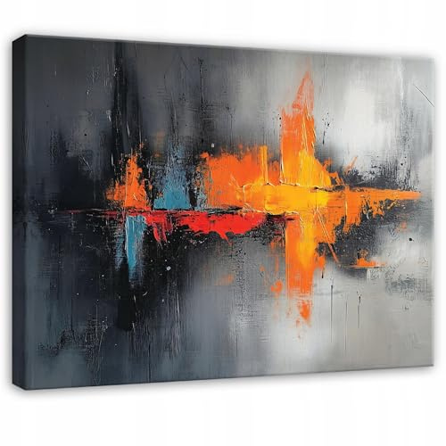 WallArena Leinwand Bilder Abstrakt - 120x80 cm - Schwarz Orange Blau | Leinwandbilder, Bild auf leinwand, Wandbild XXL groß Wandbilder für Wohnzimmer Schlafzimmer Wohnzimmerbilder