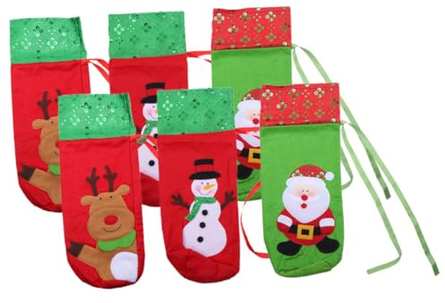 DEARMAMY 6pcs Christmas Wine Bottle Covers Decorative Xmas Party Bottle Bags Wine Drawstring Bags Xmas Style Christmas Decors