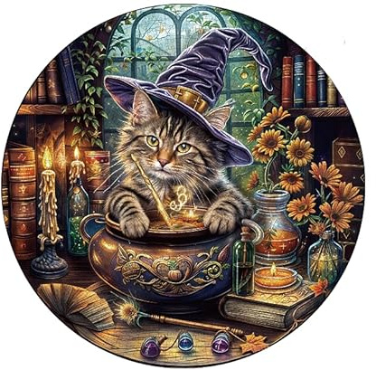KaayeeWood Puzzle 1000 Teile,Puzzles für Erwachsene Magische Katze Klassische Runden Puzzles, Puzzlespiele für Die Ganze Familie, Home Decor und Geschenkide(67.5 * 67.5cm)
