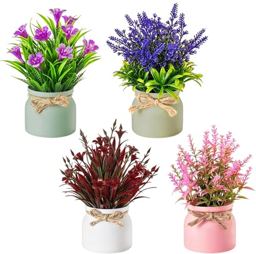 PacuM 4 Plantas Artificiales Pequeñas con Maceta, Plantas Artificiales | Plantas Artificiales Falsas, Mini Plantas Artificiales en Macetas Decorativas, Decoración Interior para Oficina, Casa, Balcón