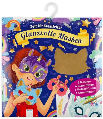 Krickel-Kratz-Malbilder. Glanzvolle Masken (6 Masken, 4 Glanzfolien, ein Holzstift und ein Gummiband): Zeit für Kreativität