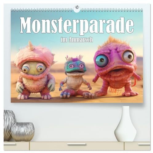 Monsterparade im Anmarsch (hochwertiger Premium Wandkalender 2026 DIN A2 quer), Kunstdruck in Hochglanz: Monsterkreaturen Karneval auf dem Weg (CALVENDO Spass)