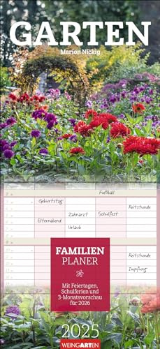 Garten Familienplaner 2025: Großer Foto-Terminkalender mit 5 Spalten für Familien. Schöner Familien-Wandkalender 2025 mit idyllischen Garten-Fotografien. 22 x 48 cm (Familienplaner Weingarten)