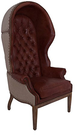Thronsessel Oakham Leder Leinen Ohrensessel Echtleder Sessel Vintage