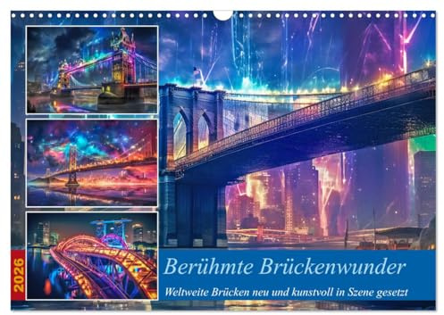 Berühmte Brückenwunder (Wandkalender 2026 DIN A3 quer), CALVENDO Monatskalender: Diese Brücken sind aufgrund ihrer einzigartigen Architektur, ... Ingenieurskunst und Kultur. (CALVENDO Orte)