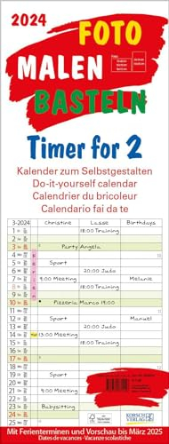 Foto-Malen-Basteln Timer for 2 2024: Familienplaner mit 3 Spalten als Fotokalender zum Selbstgestalten. Familienkalender mit Ferienterminen und festem Bastelpapier.