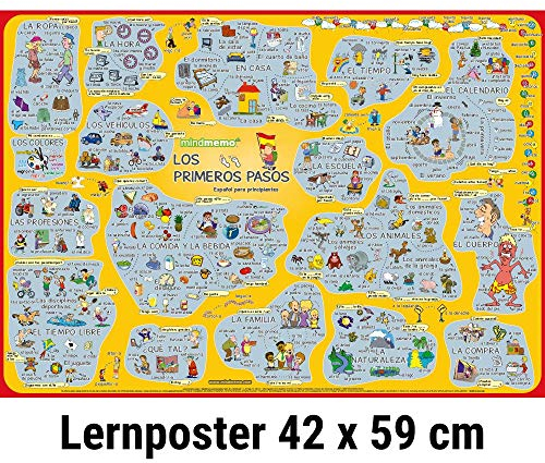 mindmemo Lernposter - Los primeros pasos - Spanisch für Einsteiger - Vokabeln lernen mit Bildern - geniale Lernhilfe - DinA2 PremiumEdition: Vokabeln ... A2 42x59 cm PremiumEdition in Transportrolle