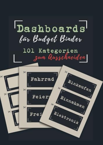 Dashboards für Budget Binder A6: 101 Kategorien zum Ausschneiden+ 13 Blanko Dashboard Budget Deckblätter. Perfekt vorbereitet für die Budget Planner Challenge/Umschlagmethode.