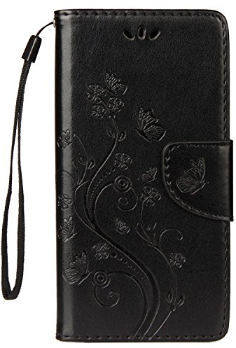 LEMORRY Handyhülle für Wiko Jerry Hülle Tasche Ledertasche Flip Beutel Slim Schutz Magnetisch Schließung Stehening SchutzHülle Weich Silikon Cover Schale für Wiko Jerry, Glückliche Gras Schwarz