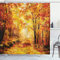 ABAKUHAUS Natur Duschvorhang, Herbst im Relax Wald, Stoffliches Gewebe Badezimmerdekorationsset mit Haken, 175 x 200 cm, Orange Braun
