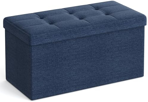 SONGMICS Sitzhocker mit Stauraum, klappbare Sitzbank, 38 x 76 x 38 cm Fußbank, Aufbewahrungsbox, bis 300 kg belastbar, für Wohnzimmer Schlafzimmer Flur, mitternachtsblau LSF47IN