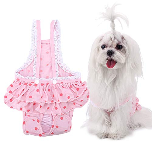 Smandy Haustierhose Menstruationshose, atmungsaktiv, Baumwolle, Strapsband, Kurze Hose, mit rundem Punktemuster, für weibliche Tiere, Hunde und Welpen