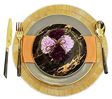XCXDX Elegant Porcelain Dinner Set, Handmade Plate Placemat Napkin, Fork And Spoon, Wine Glass, Carnation, Suit For Banquet