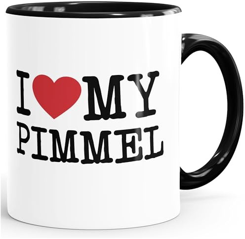 MoonWorks® Kaffee-Tasse Spruch I love my Penis/Pimmel Boobs I love your Boobs/Penis Bürotasse lustige ironische Kaffeebecher Inner-schwarz Keramik-Tasse