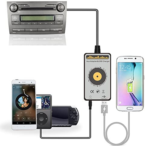 AUX-Adapter, Auto-Stereo-AUX-Eingang und USB-Ladeschnittstelle 3,5-mm-Zusatzadapter für Toyota (6 + 6) RAV4 2003-2011, Avensis 2003-2011, Corolla 2005-2011, Tacoma 2004-2008PS / Dash Cam/Telefon/iPad