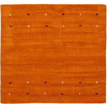 carpetfine Wollteppich Gabbeh Uni Quadratisch Orange 60x60 cm | Moderner Teppich für Wohn- und Schlafzimmer
