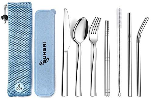 9 Piece Portable Stainless Steel Cutlery Set (Blue)
