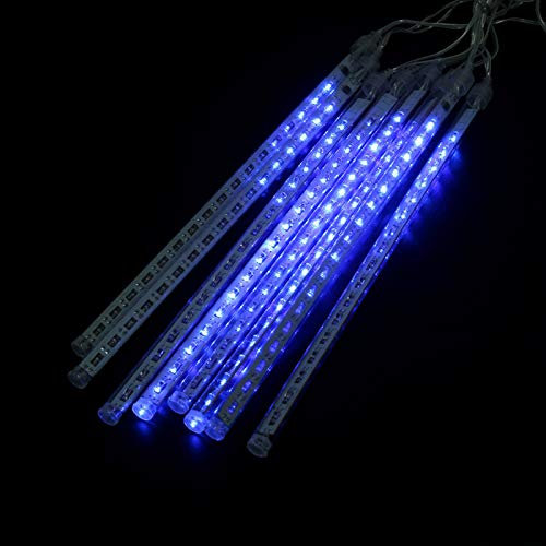 Haofy Meteorschauer-Regenlichter, Blaue Meteorlichter, LED-Lichterketten für Fallenden Regen, 8Pcs / Set 30cm Meteor Rain Tube Lights 144 LED, für Weihnachtsbaum Jäten Terrassendekoration(EU-Blau)