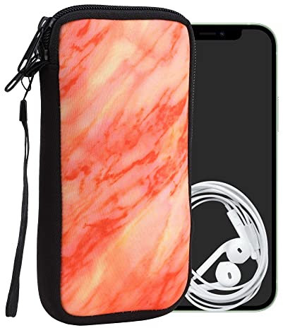 kwmobile Handytasche für Smartphones XL - 6,7/6,8 - Neopren Handy Tasche Hülle Cover Case Schutzhülle - Marmor Rot Dunkelrot Gelb - 17,2 x 8,4 cm Innenmaße