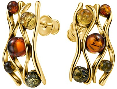 Copal Damen Ohrstecker Aus Echtem Bernstein Mit Gold Beschichtetem Sterling-Silber 925