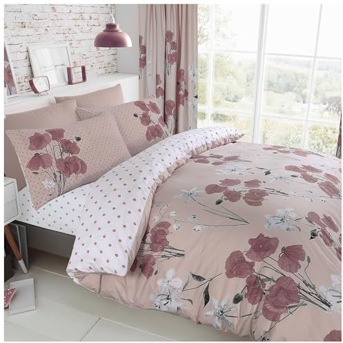 GC GAVENO CAVAILIA Set di biancheria da letto matrimoniale, facile da pulire, lavabile, motivo botanico, traspirante, rosa cipria