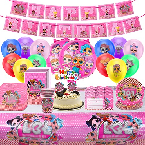 Lemotoy LOL Geburtstag Deko Set 67 Teiliges LOL Geburtstag Deko LOL Luftballon Surprise Teller Pappbecher Servietten Einladungen Happy Birthday Banner Für Kinder Geburtstags Babyparty
