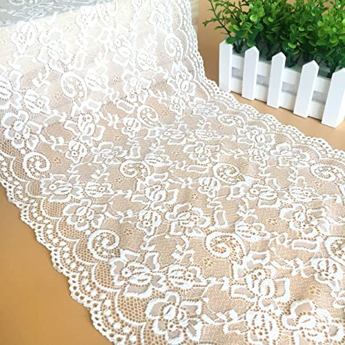 3 Yards Elastizität Spitzenbordüre Spitzenband,30cm Weiß Spitzen-Blumen Borte Dekoband Zierspitze Zierband Spitzenstoff Spitzenborte zum Nähen Deko für Kleidung Unterwäsche Hochzeitskleid Tischdeko