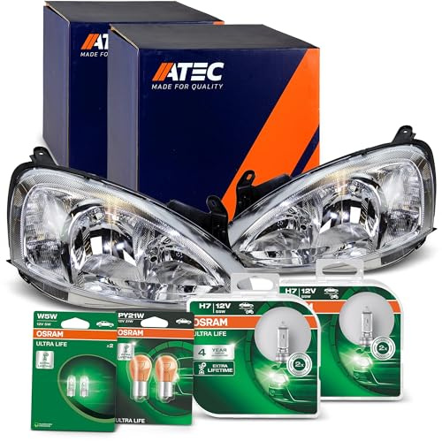 ATEC Germany 2x Hauptscheinwerfer vorne links + rechts H7 Frontscheinwerfer | Kompatibel mit: OPEL COMBO Kasten/Großraumlimousine, COMBO Tour, CORSA C, CORSA C Kasten/Schrägheck