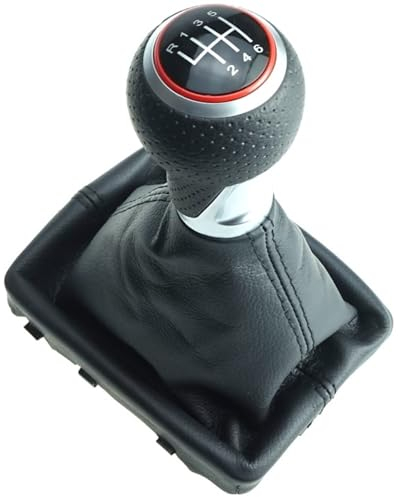 Newtown2700-parts Schaltknauf perforiert + Schaltmanschette + Rahmen kompatibel für Audi A4 S4 B8 A5 Naht Schwarz Roter Ring 6 Gang