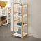 Scaffale da bagno e cucina in bambù, 4 ripiani con cesti e mensole, 110 x 35 x 33 cm, mobiletto a colonna portaoggetti salvaspazio Tahiti