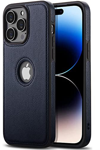 AIOVETEAB Cover Compatibile con iPhone 14 Pro,PU Pelle Premium Custodia Slim Sottile Retrò Business Flessibile Antigraffio Case Posteriore Protettiva Per iPhone 14 Pro (Blu)