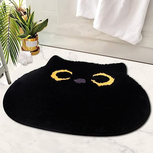 NIGOWAYS Badezimmerteppich, schwarzer Katzenteppich, weiche Katzen-Badematte, rutschfeste Badematten für Badezimmer, Küche, Schlafzimmer, Heimdekoration, Geschenke (50,8 x 55,9 cm)